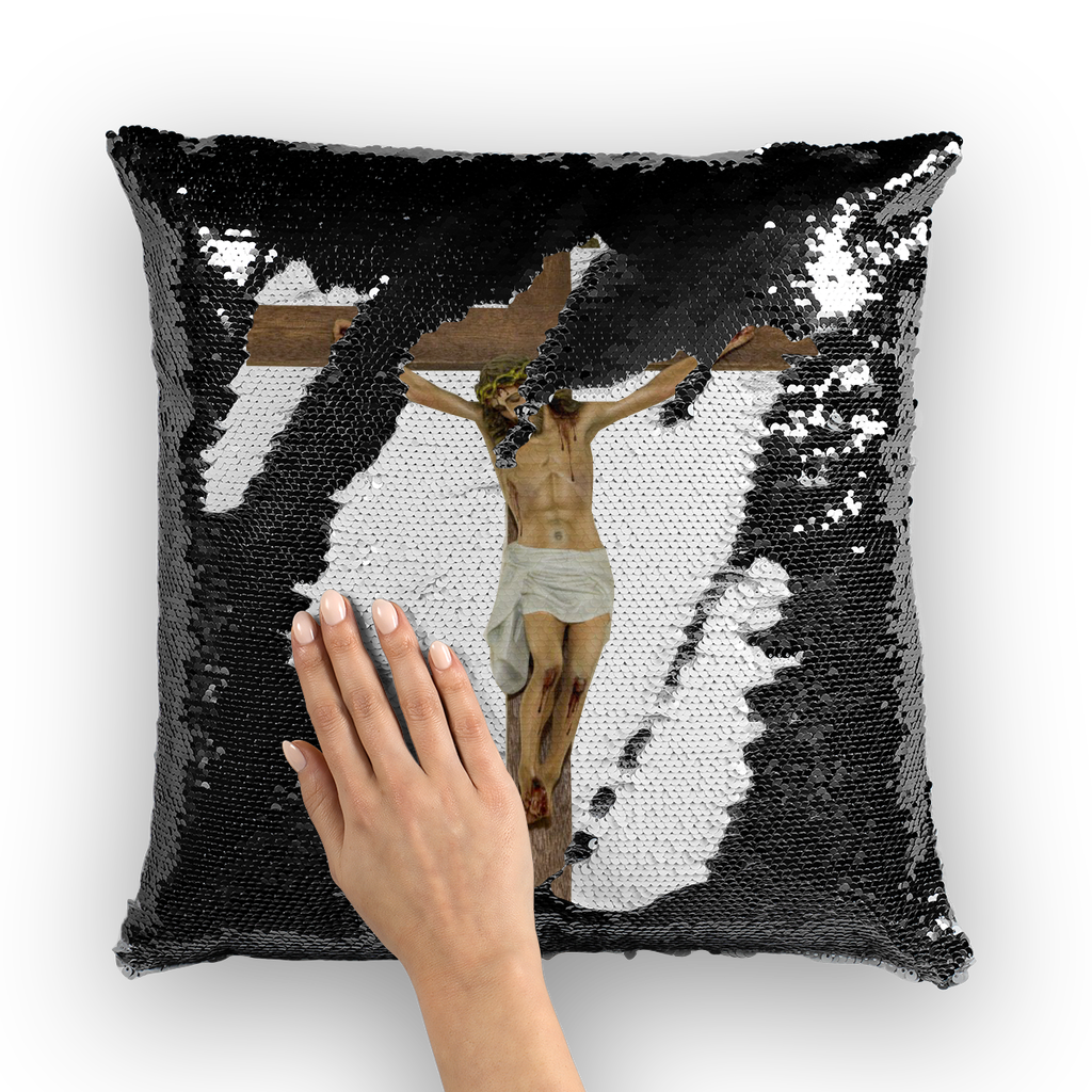 Jesus Crucified Sequin Cushion Cover