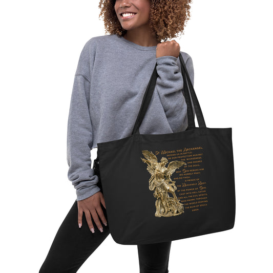 St Michael Archangel with Prayer Large organic tote bag