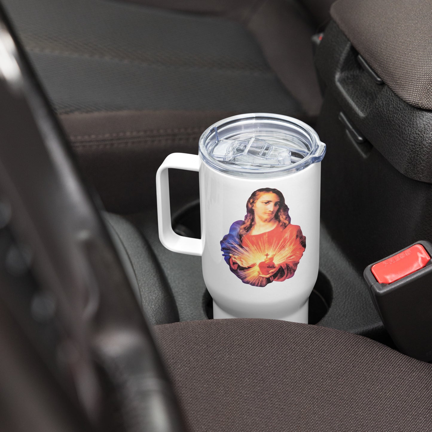 Sacred Heart of Jesus Travel mug with a handle