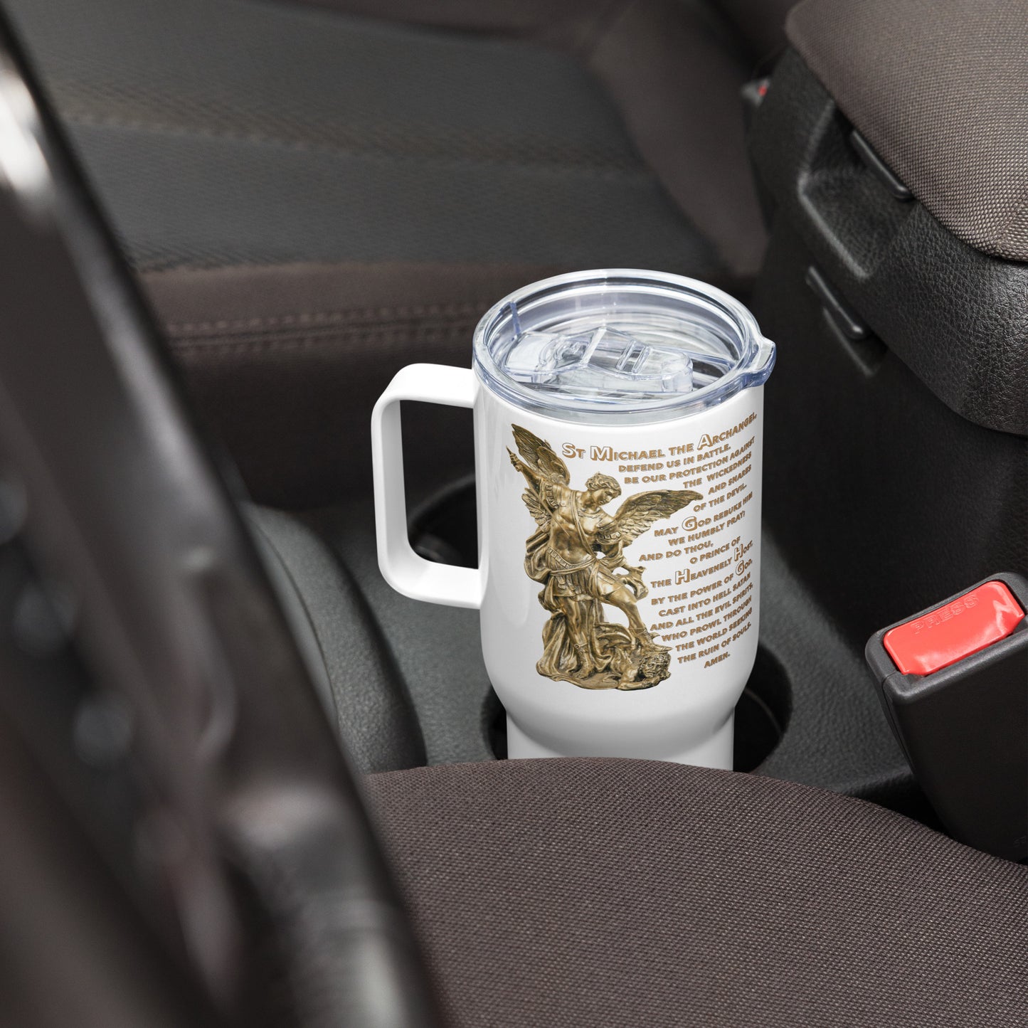 St Michael Archangel with Prayer Travel mug with a handle