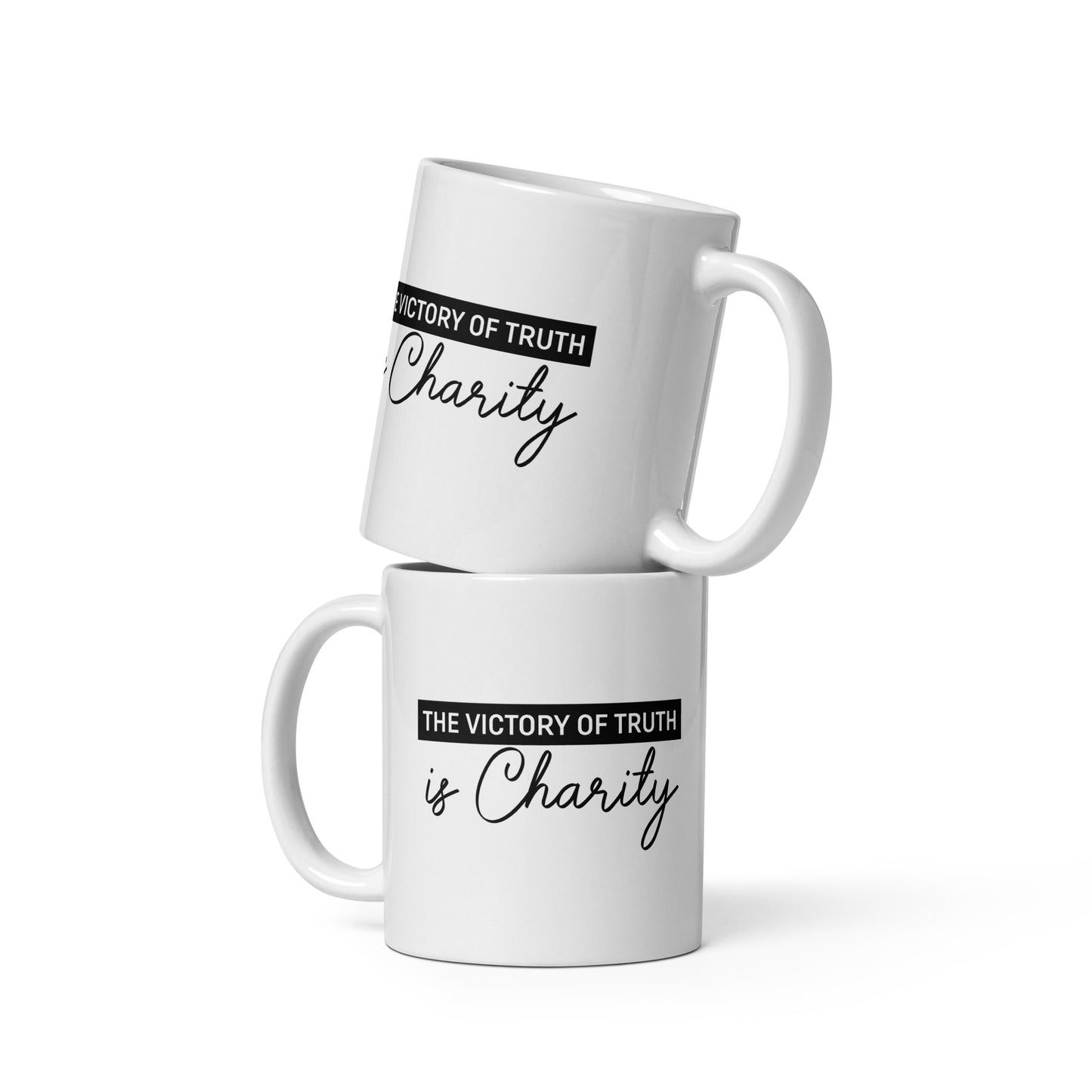 The Victory of Truth is Charity White glossy mug