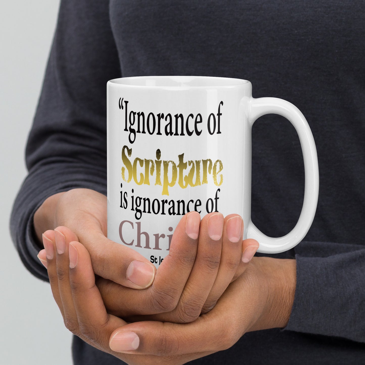 Ignorance of Scripture by St Jerome White glossy mug