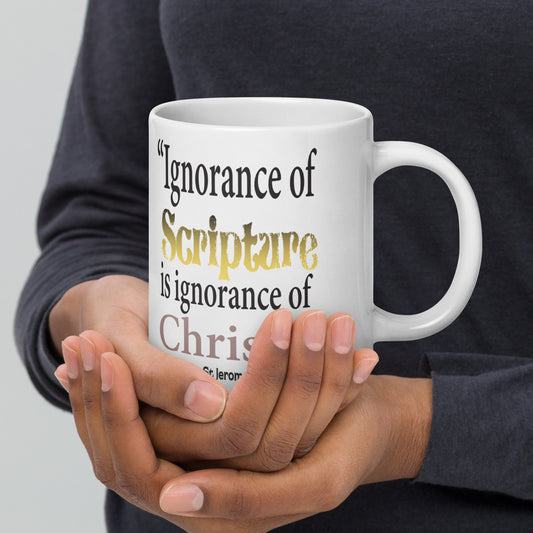 Ignorance of Scripture by St Jerome White glossy mug