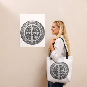 st benedict medal tote bag