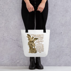 st michael archangel with prayer tote bag