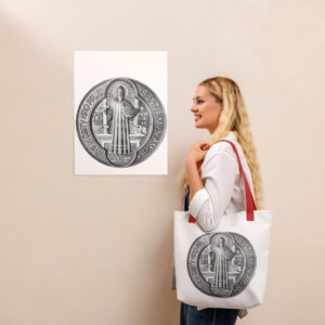 st benedict medal tote bag