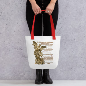 st michael archangel with prayer tote bag