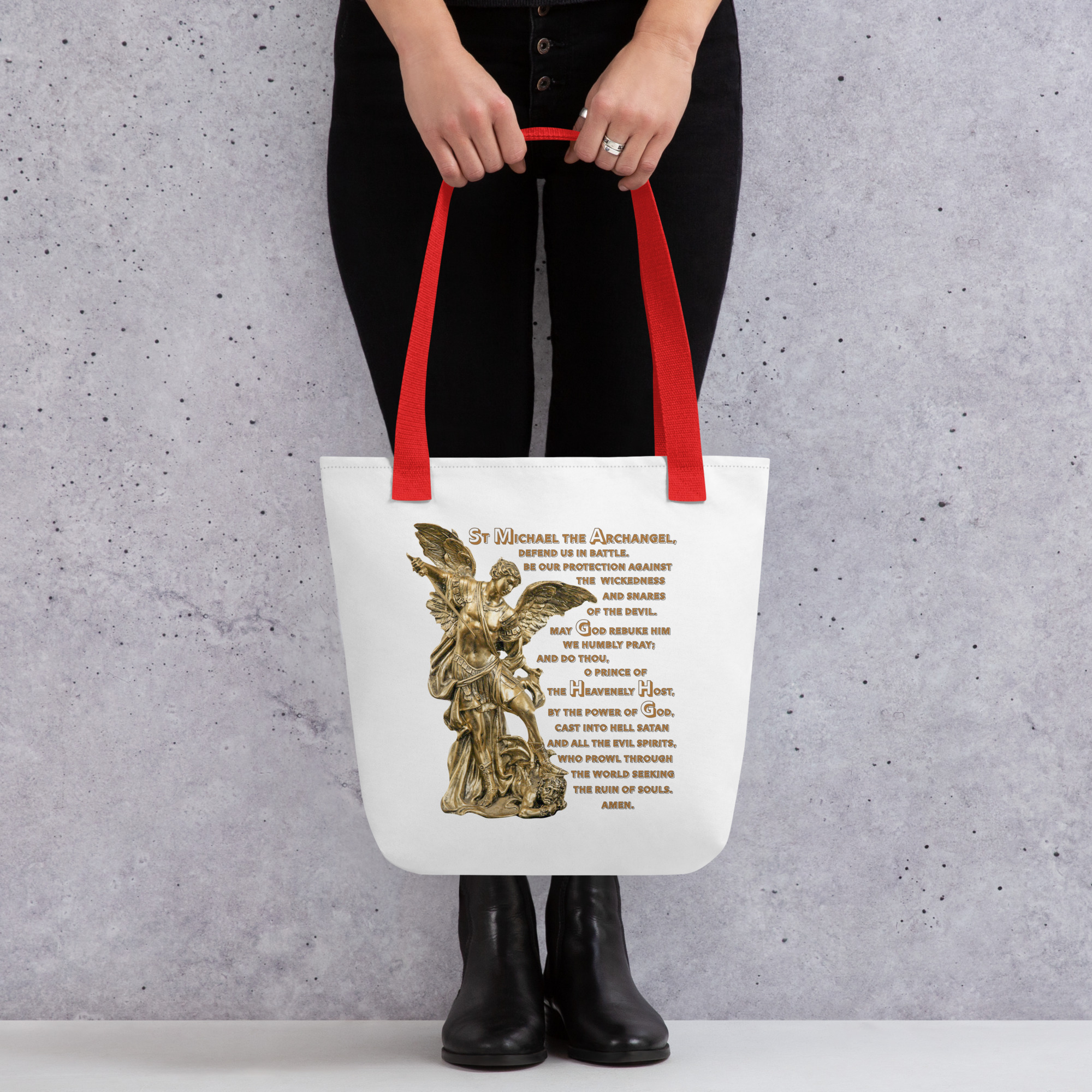 st michael archangel with prayer tote bag st michael archangel with prayer tote bag