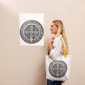 st benedict medal tote bag