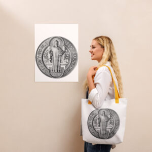 st benedict medal tote bag