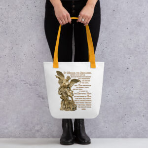 st michael archangel with prayer tote bag