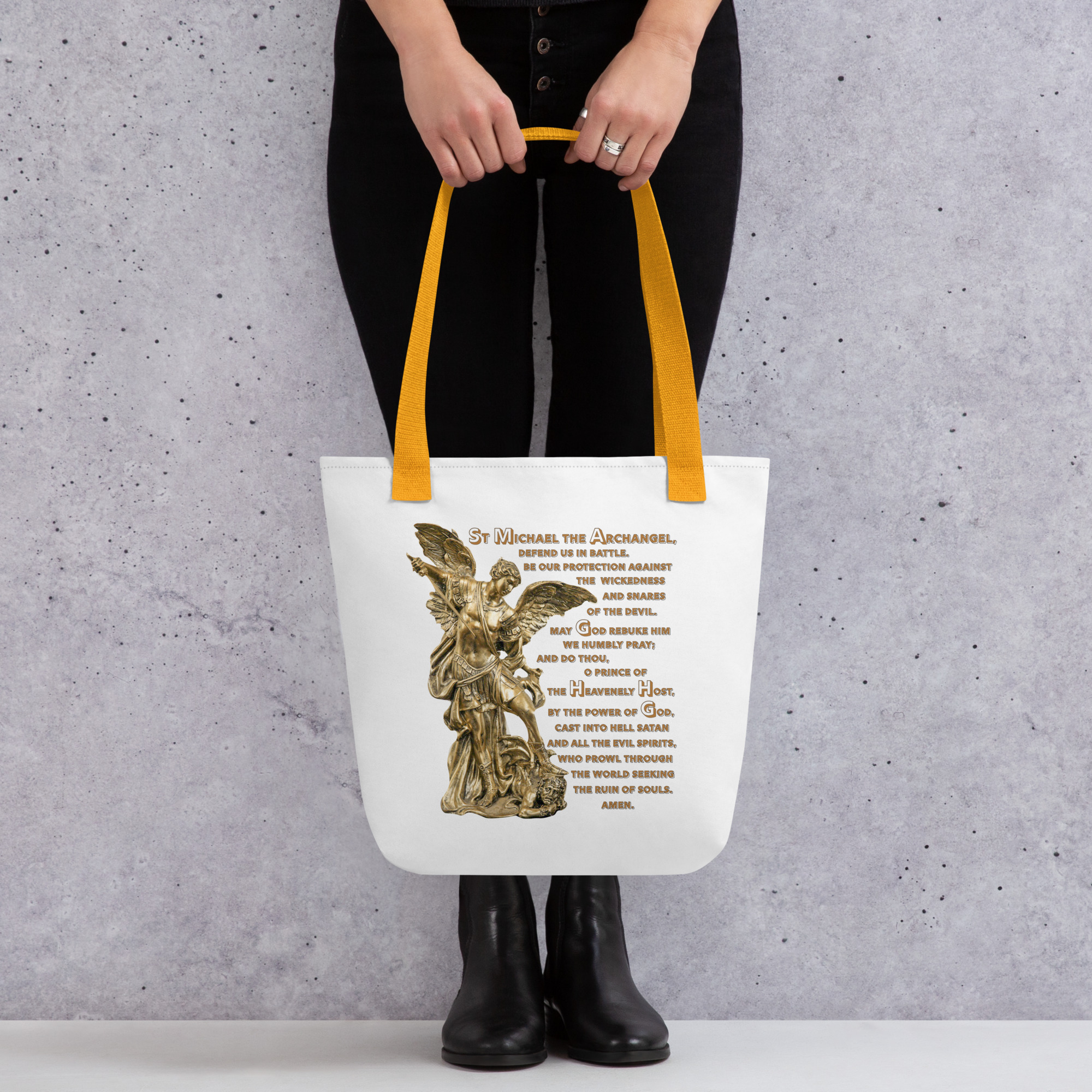 st michael archangel with prayer tote bag st michael archangel with prayer tote bag