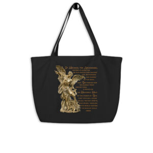 st michael archangel with prayer large organic tote bag