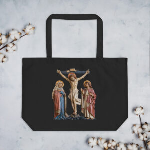 crucifixion scene large organic tote bag