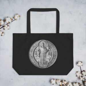 st benedict medal large organic tote bag