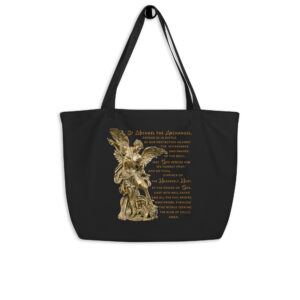 st michael archangel with prayer large organic tote bag
