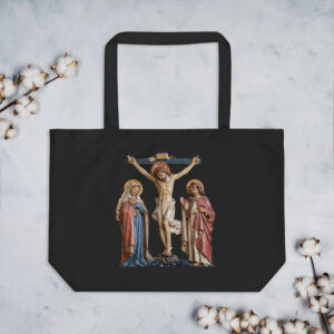 crucifixion scene large organic tote bag