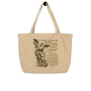 st michael archangel with prayer large organic tote bag