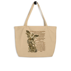 st michael archangel with prayer large organic tote bag