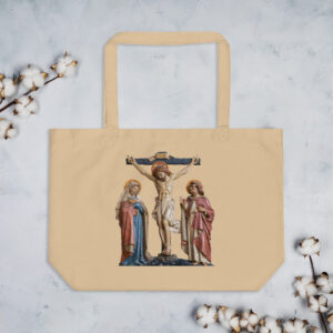 crucifixion scene large organic tote bag