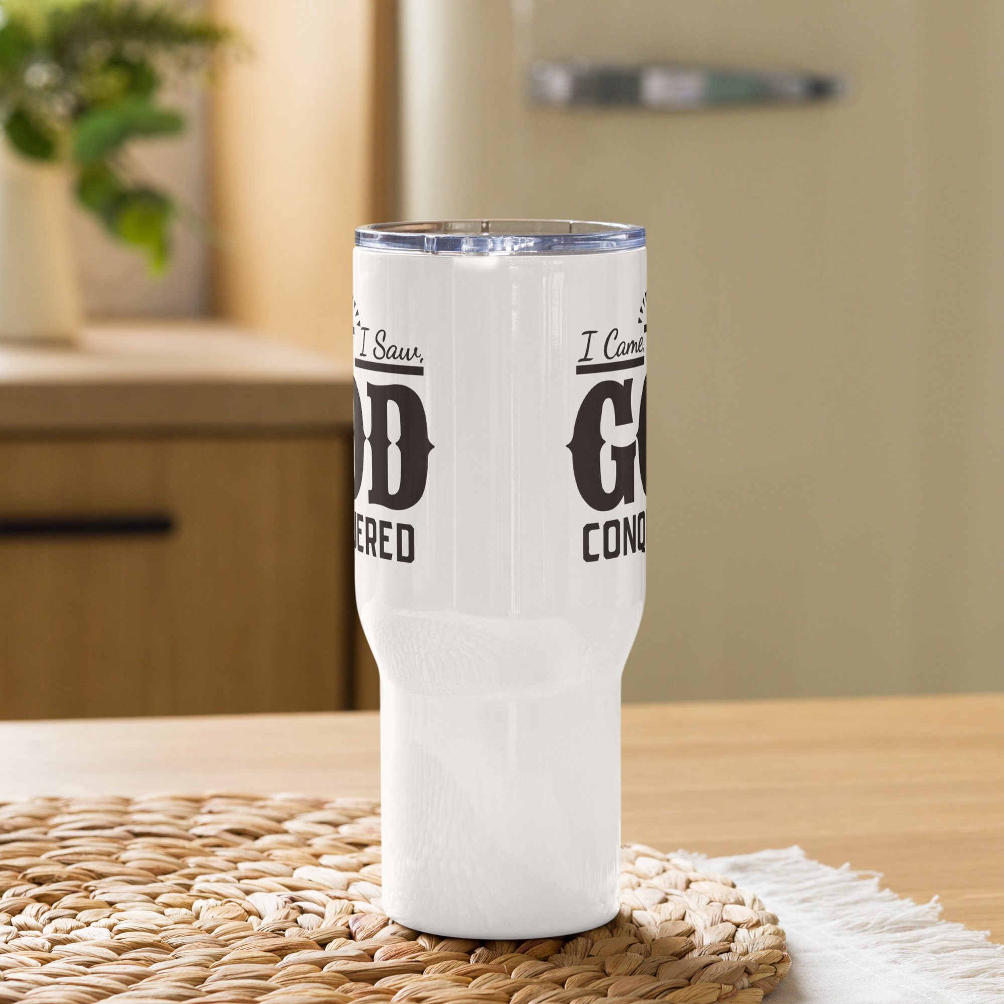 i came, i saw, god conquered travel mug with a handle i came, i saw, god conquered travel mug with a handle