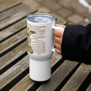 st michael archangel with prayer travel mug with a handle
