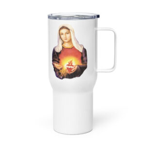 immaculate heart of mary travel mug with a handle