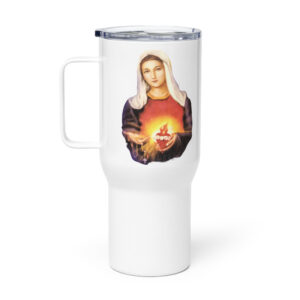 immaculate heart of mary travel mug with a handle