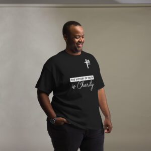the victory of truth is charity men's t shirt