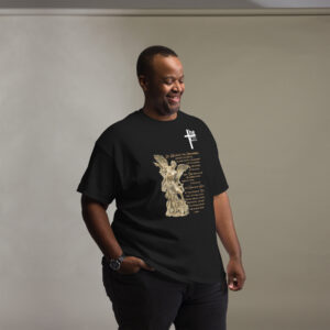 st michael archangel with prayer men's t shirt