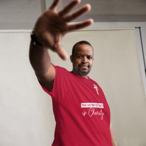 the victory of truth is charity men's t shirt