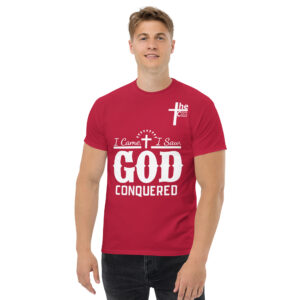 i came, i saw, god conquered men's t shirt