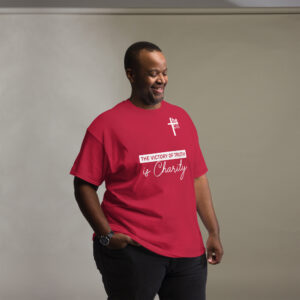 the victory of truth is charity men's t shirt