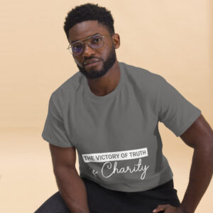 the victory of truth is charity men's christian t shirt