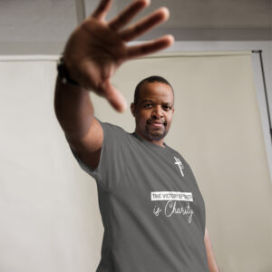the victory of truth is charity men's t shirt