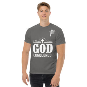 i came, i saw, god conquered men's t shirt