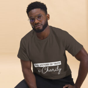 the victory of truth is charity men's christian t shirt