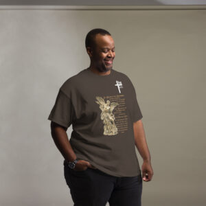 st michael archangel with prayer men's t shirt