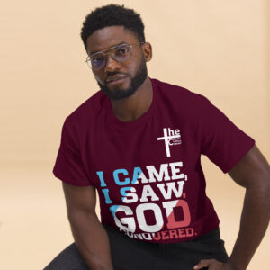 i came, i saw, god conquered! men's t shirt