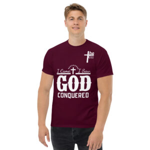 i came, i saw, god conquered men's t shirt
