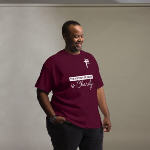 the victory of truth is charity men's t shirt