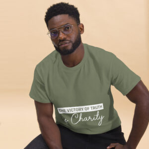the victory of truth is charity men's christian t shirt