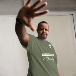 the victory of truth is charity men's t shirt