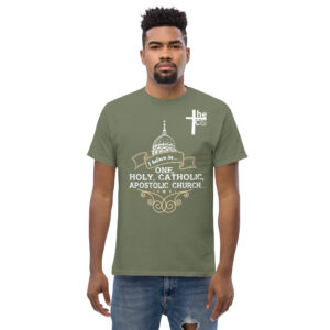 i believe in one, holy, catholic and apostolic church men's t shirt