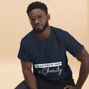 the victory of truth is charity men's christian t shirt