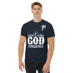 i came, i saw, god conquered men's t shirt