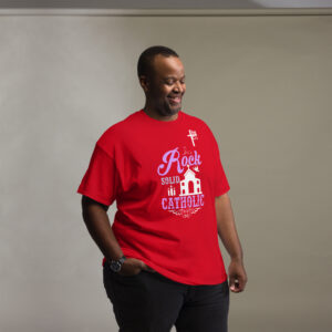 rock solid catholic men's t shirt