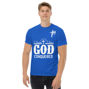 i came, i saw, god conquered men's t shirt