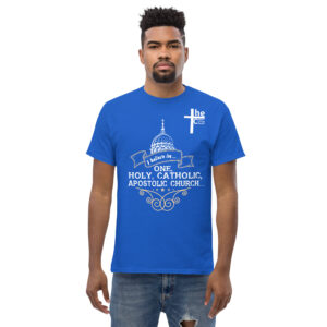 i believe in one, holy, catholic and apostolic church men's t shirt