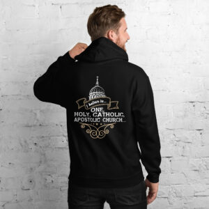 i believe in one, holy, catholic and apostolic church men's hoodie